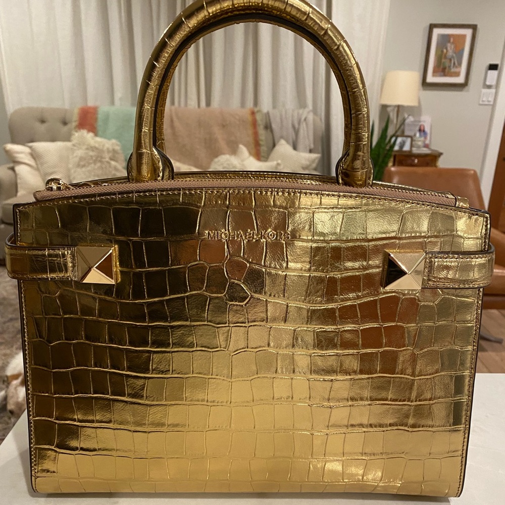 New Michael Kors gold crocodile purse (cross body strap included), gold hardware